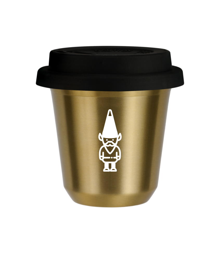 Tasse 80 ml OR "Nain 1 (blanc)", avec couvercle noir