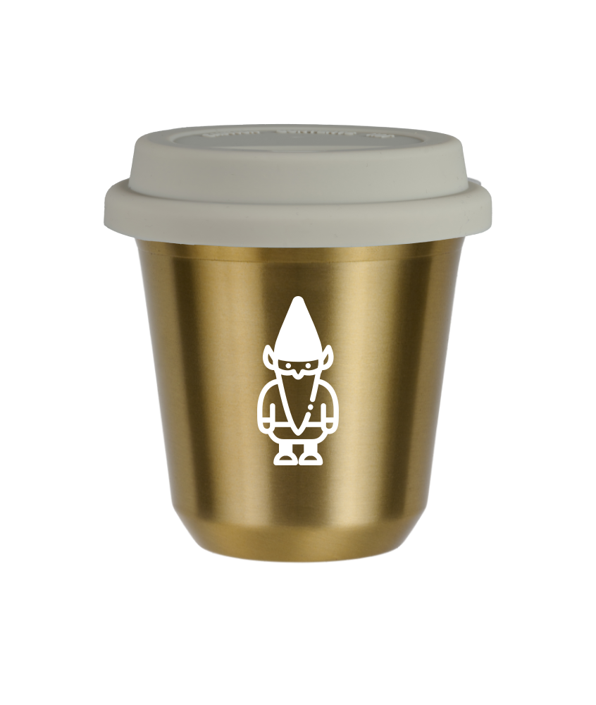 Tasse 80 ml OR "Nain 2 (blanc)", avec couvercle blanc Tasse 80 ml OR "Nain 2 (blanc)", avec couvercle blanc