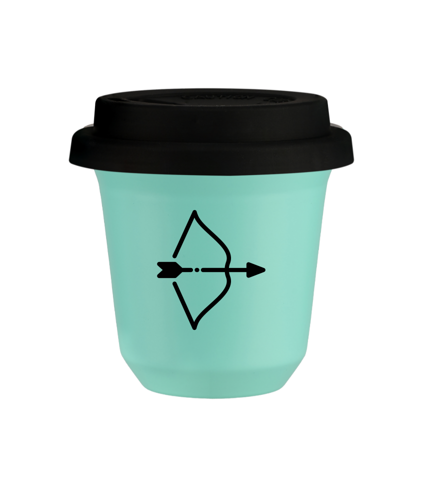 Tasse 80 ml TURQUOISE "Sagittaire (noir)", avec couvercle noir Tasse 80 ml TURQUOISE "Sagittaire (noir)", avec couvercle noir