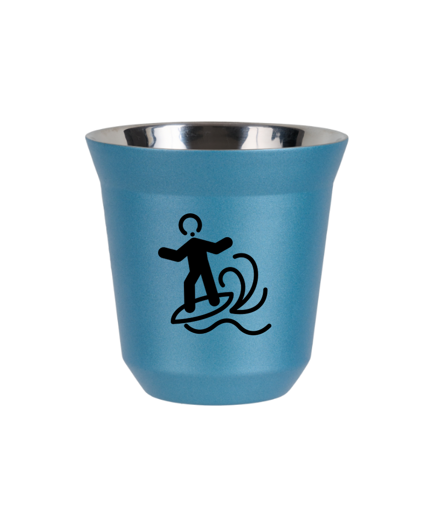 Tasse 80 ml BLEU CLAIR MÉTALLIQUE "Planche à voile (noir)"