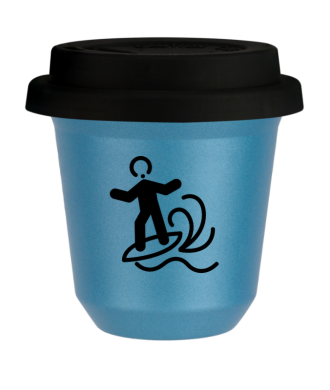 Tasse 80 ml BLEU CLAIR MÉTALLIQUE "Planche à voile (noir)", avec couvercle noir Tasse 80 ml BLEU CLAIR MÉTALLIQUE "Planche à voile (noir)", avec couvercle noir
