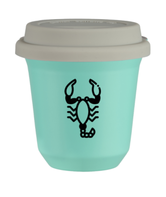 Tasse 80 ml TURQUOISE "Scorpion (noir)", avec couvercle blanc Tasse 80 ml TURQUOISE "Scorpion (noir)", avec couvercle blanc