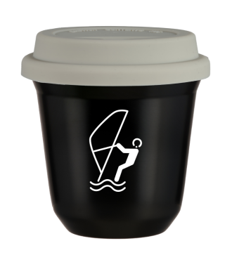 Tasse 80 ml NOIR "Sports nautiques (blanc)", avec couvercle blanc Tasse 80 ml NOIR "Sports nautiques (blanc)", avec couvercle blanc