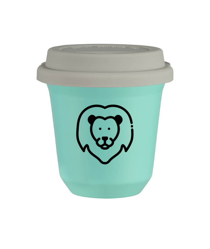 Tasse 80 ml TURQUOISE "Lion (noir)", avec couvercle blanc Tasse 80 ml TURQUOISE "Lion (noir)", avec couvercle blanc