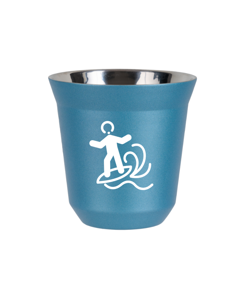 Tasse 80 ml BLEU CLAIR MÉTALLIQUE "Planche à voile (blanc)"