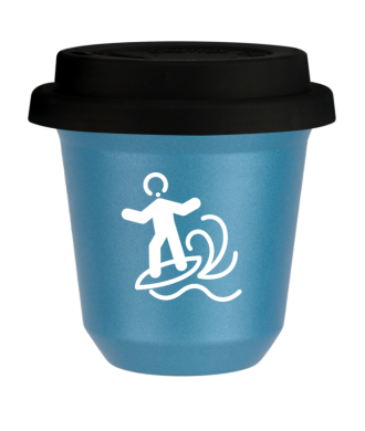 Tasse 80 ml BLEU CLAIR MÉTALLIQUE "Planche à voile (blanc)", avec couvercle noir Tasse 80 ml BLEU CLAIR MÉTALLIQUE "Planche à voile (blanc)", avec couvercle noir