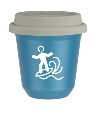Tasse 80 ml BLEU CLAIR MÉTALLIQUE "Planche à voile (blanc)", avec couvercle blanc Tasse 80 ml BLEU CLAIR MÉTALLIQUE "Planche à voile (blanc)", avec couvercle blanc