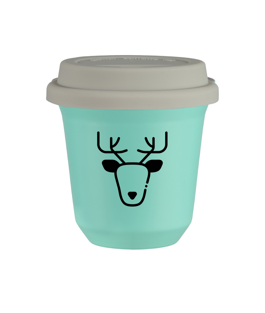 Tasse 80 ml TURQUOISE "Renne (noir)", avec couvercle blanc