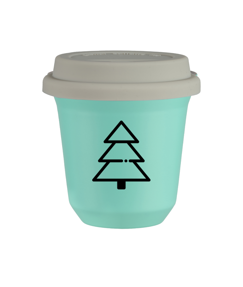 Tasse 80 ml TURQUOISE "Sapin de Noël (noir)", avec couvercle blanc Tasse 80 ml TURQUOISE "Sapin de Noël (noir)", avec couvercle blanc