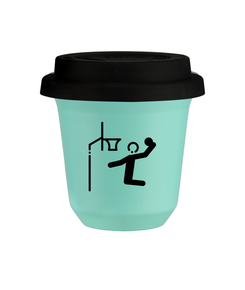 Tasse 80 ml TURQUOISE "Basket-ball", avec couvercle noir