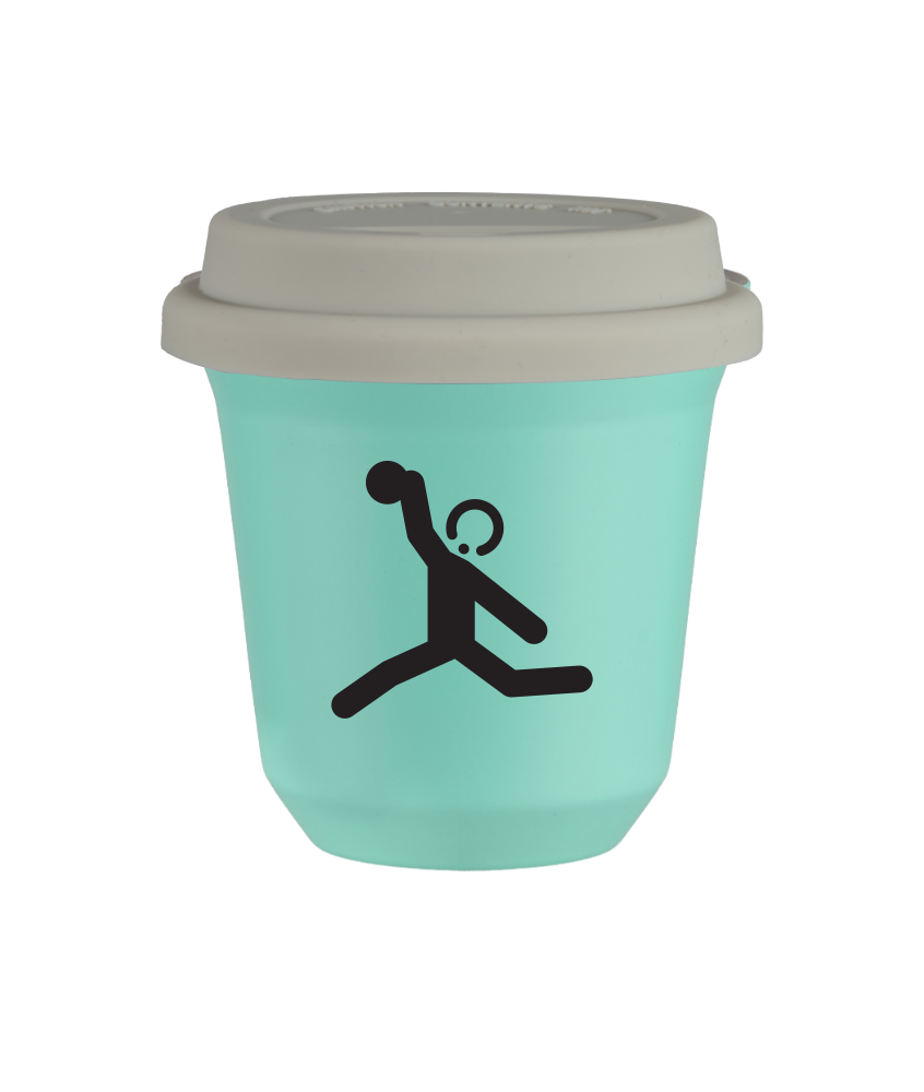 Tasse 80 ml TURQUOISE "Lancer du disque (noir)", avec couvercle blanc