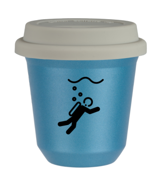 Tasse 80 ml BLEU CLAIR MÉTALLIQUE "Plongée (noir)", avec couvercle blanc Tasse 80 ml BLEU CLAIR MÉTALLIQUE "Plongée (noir)", avec couvercle blanc