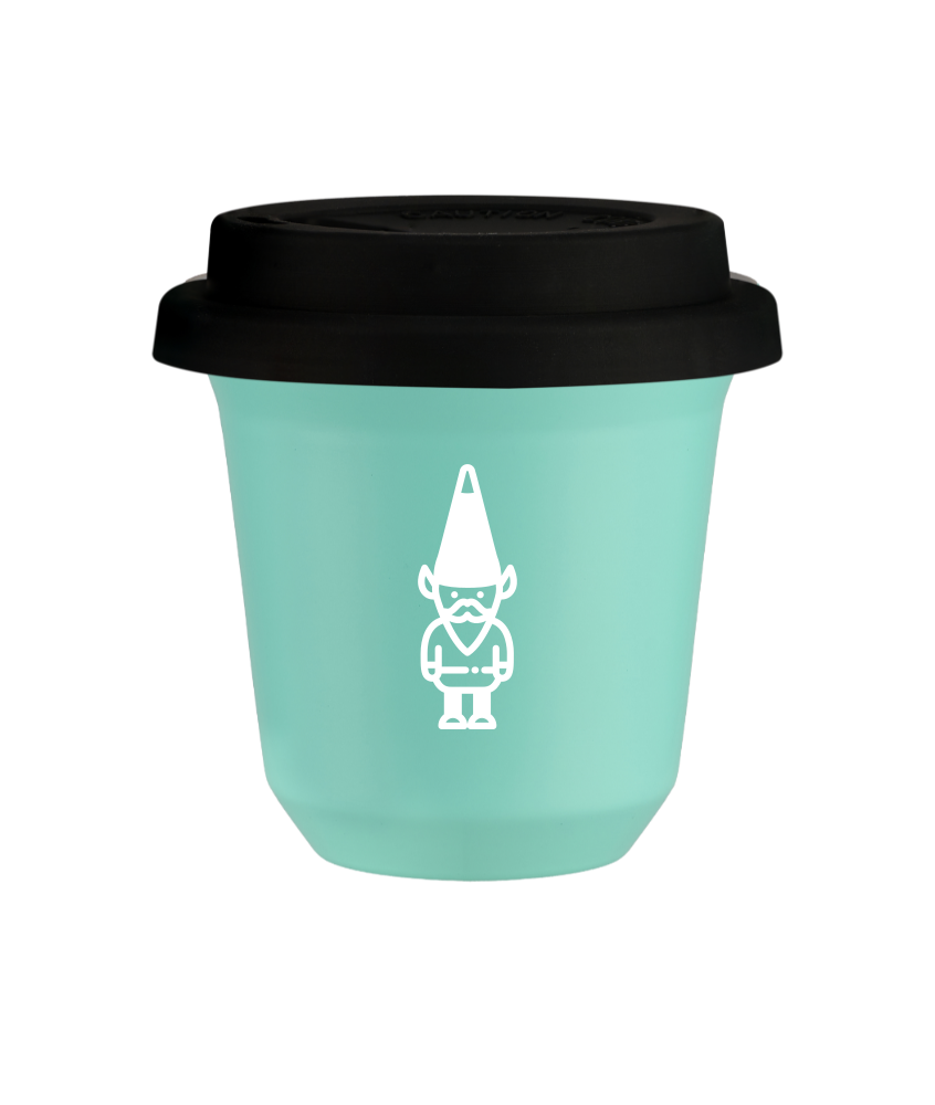 Tasse 80 ml TURQUOISE "Nain 1 (blanc)", avec couvercle noir Tasse 80 ml TURQUOISE "Nain 1 (blanc)", avec couvercle noir