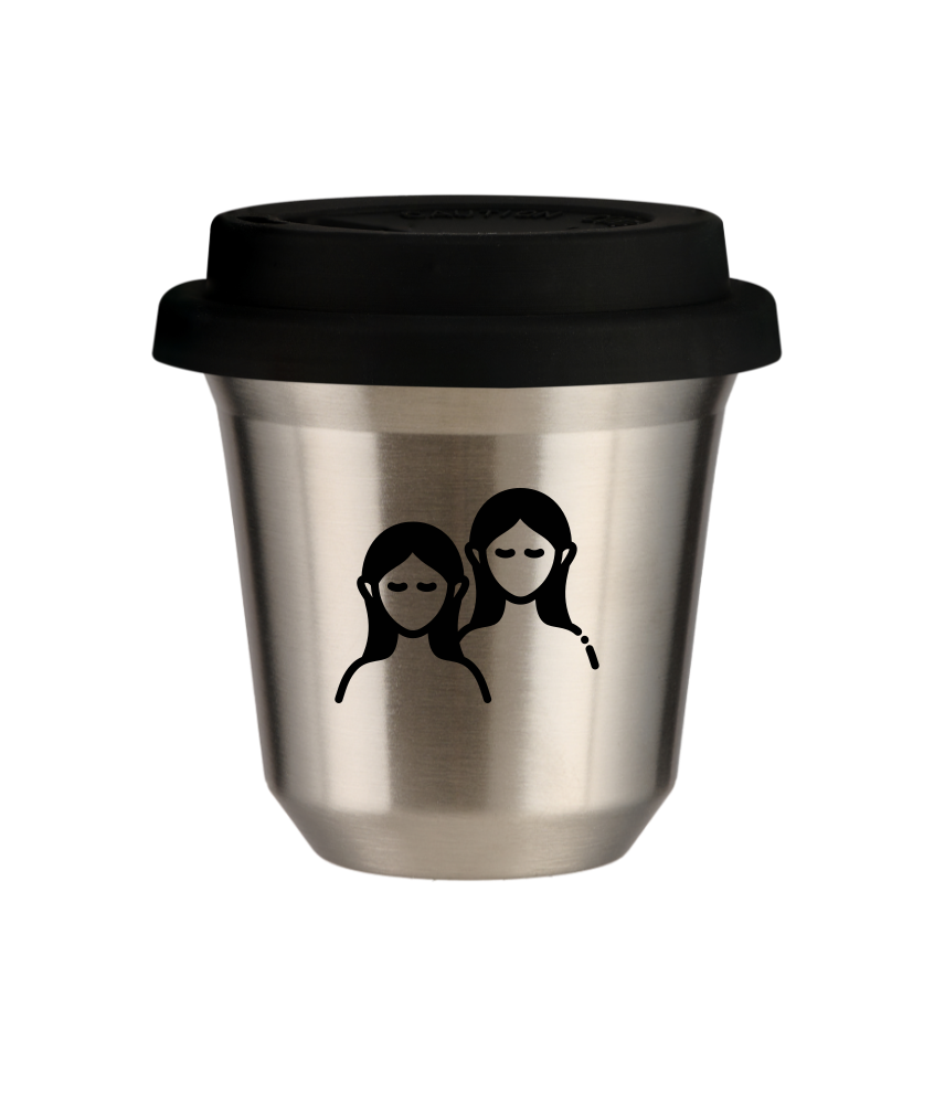 Tasse 80 ml ARGENT "Gémeaux (noir)", avec couvercle noir