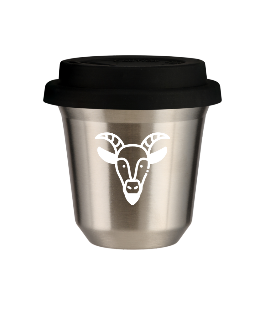 Tasse 80 ml ARGENT "Capricorne (blanc)", avec couvercle noir Tasse 80 ml ARGENT "Capricorne (blanc)", avec couvercle noir