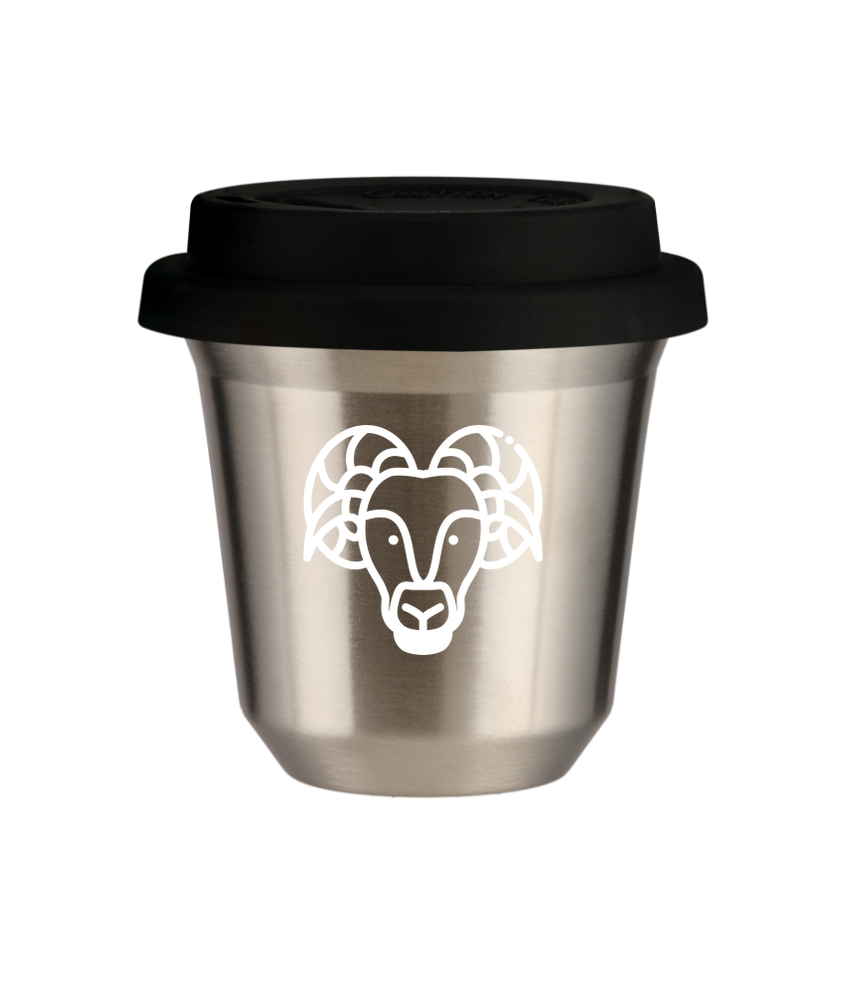 Tasse 80 ml ARGENT "Bélier (blanc)", avec couvercle noir Tasse 80 ml ARGENT "Bélier (blanc)", avec couvercle noir