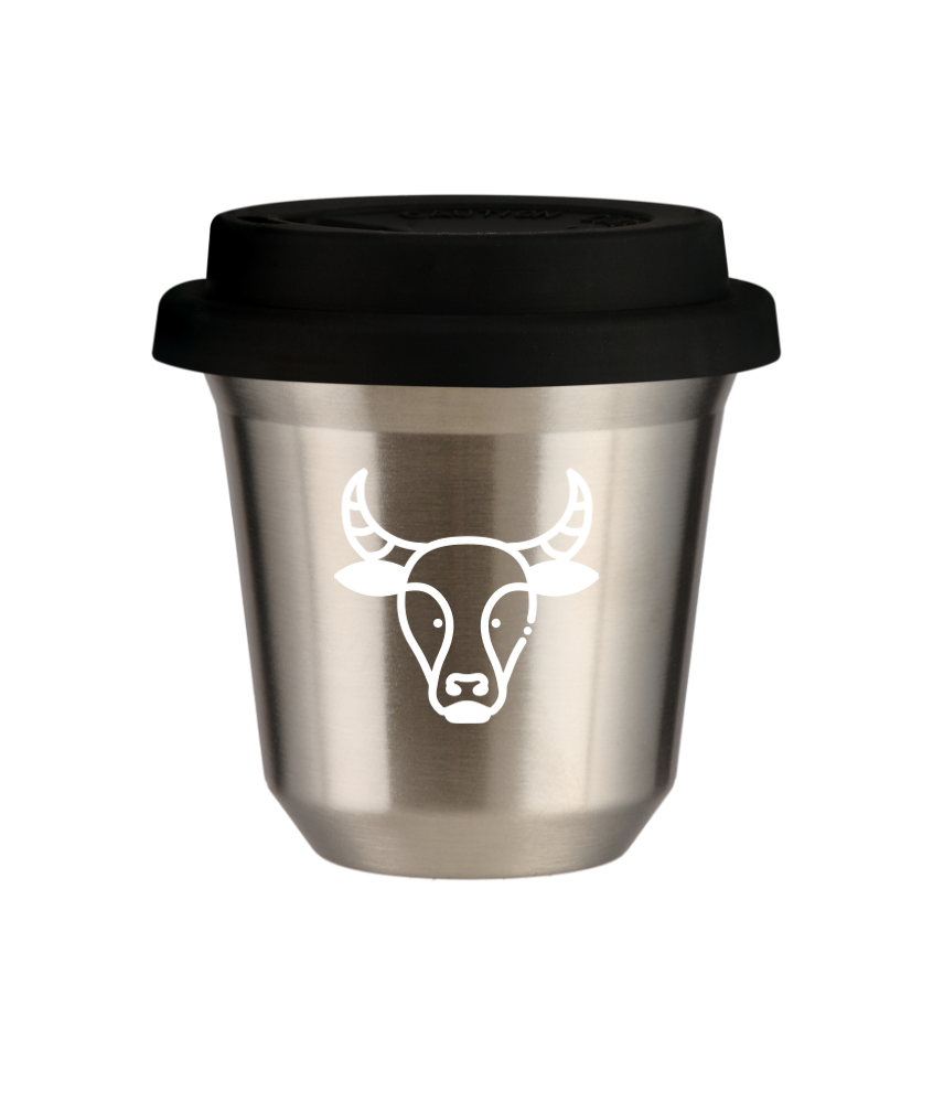 Tasse 80 ml ARGENT "Taureau (blanc)", avec couvercle noir