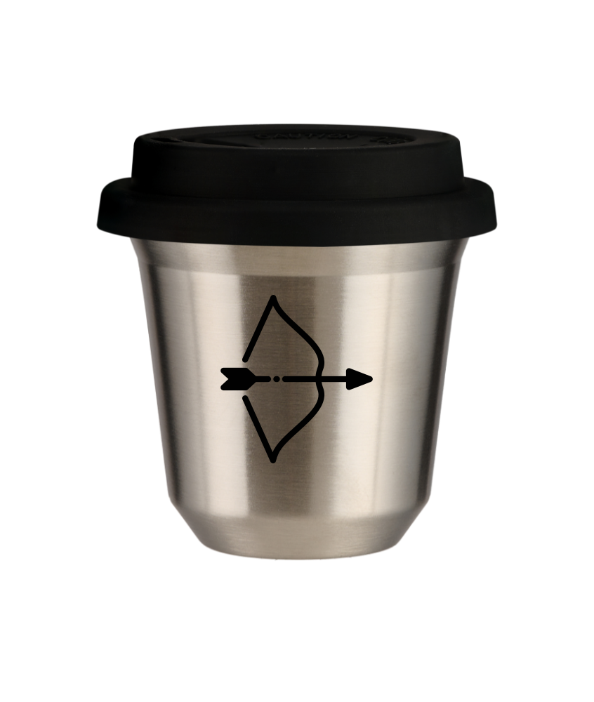 Tasse 80 ml ARGENT "Sagittaire", avec couvercle noir