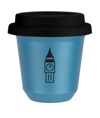 Tasse 80 ml BLEU CLAIR MÉTALLIQUE "BIG BEN (noir)", avec couvercle noir Tasse 80 ml BLEU CLAIR MÉTALLIQUE "BIG BEN (noir)", avec couvercle noir