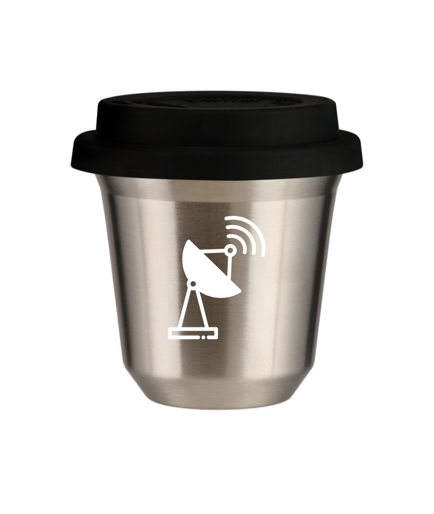 Tasse 80 ml ARGENT "Antenne (blanc)", avec couvercle noir Tasse 80 ml ARGENT "Antenne (blanc)", avec couvercle noir