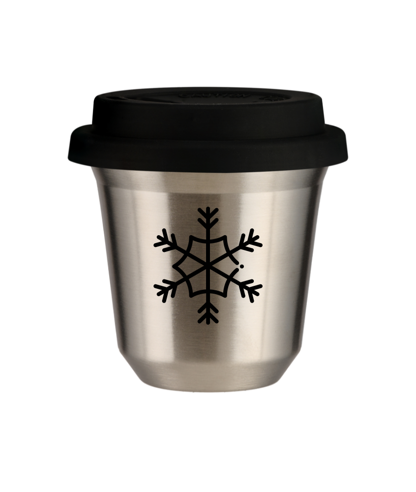 Tasse 80 ml ARGENT "Flocon de neige", avec couvercle noir