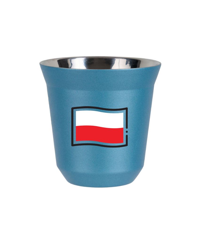 Tasse 80 ml BLEU CLAIR MÉTALLIQUE "Drapeau polonais"