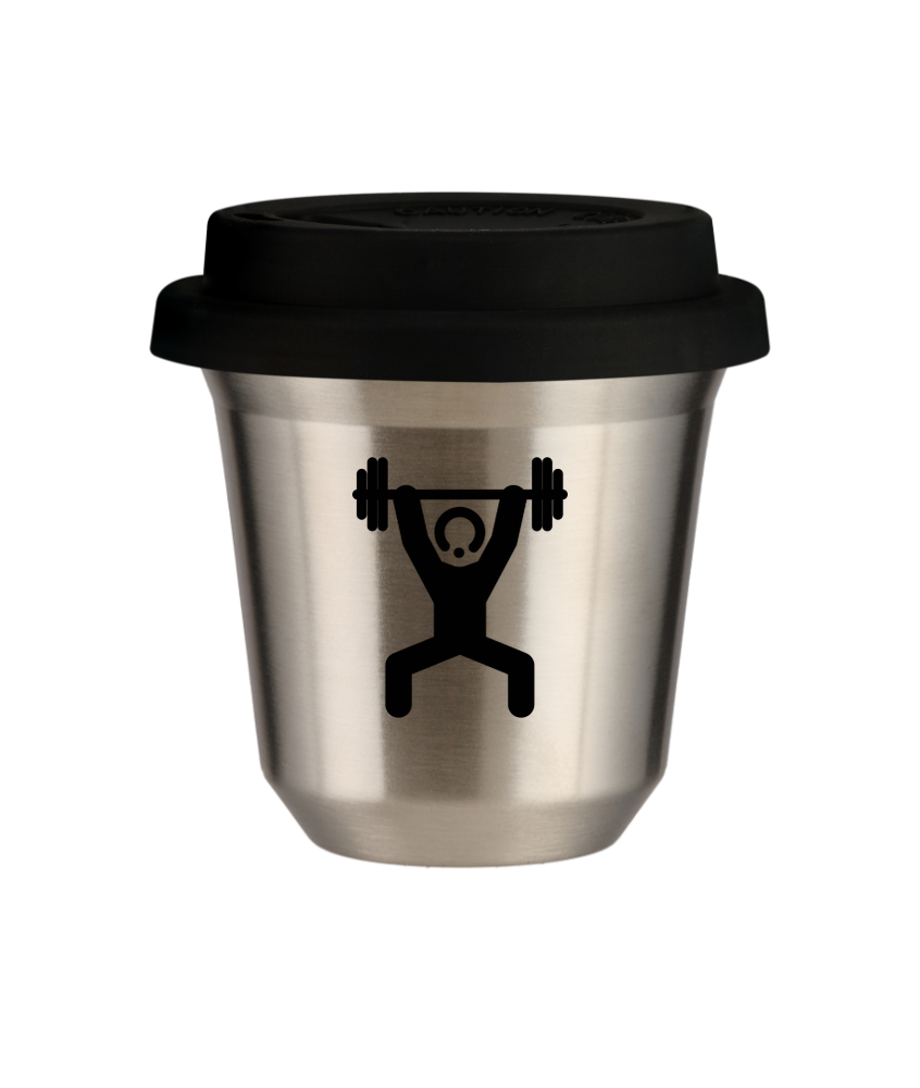 Tasse 80 ml ARGENT "Homme fort 1 (noir)", avec couvercle noir