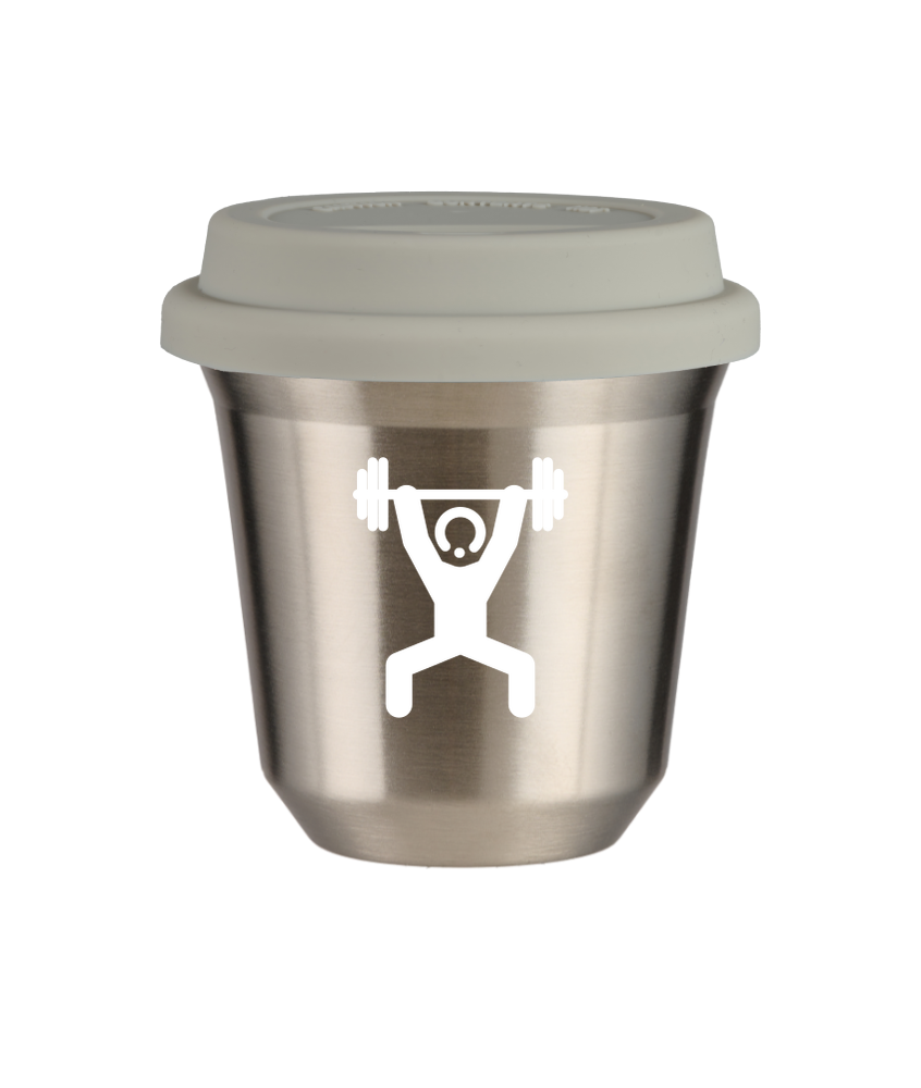 Tasse 80 ml ARGENT "Homme fort 1 (blanc)", avec couvercle blanc Tasse 80 ml ARGENT "Homme fort 1 (blanc)", avec couvercle blanc