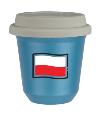 Tasse 80 ml BLEU CLAIR MÉTALLIQUE "Drapeau polonais (noir)", avec couvercle blanc Tasse 80 ml BLEU CLAIR MÉTALLIQUE "Drapeau polonais (noir)", avec couvercle blanc