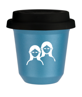 Tasse 80 ml BLEU CLAIR MÉTALLIQUE "Gémeaux (blanc)", avec couvercle noir Tasse 80 ml BLEU CLAIR MÉTALLIQUE "Gémeaux (blanc)", avec couvercle noir