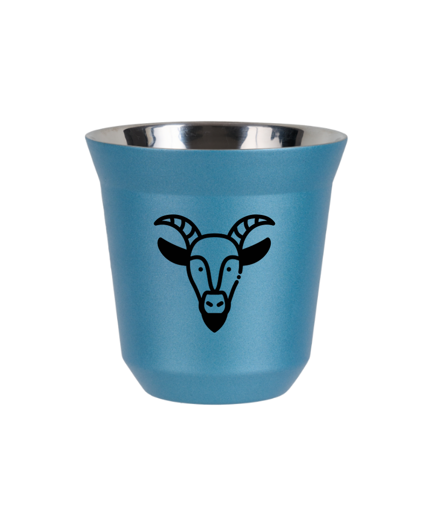 Tasse 80 ml BLEU CLAIR MÉTALLIQUE "Capricorne (noir)" Tasse 80 ml BLEU CLAIR MÉTALLIQUE "Capricorne (noir)"