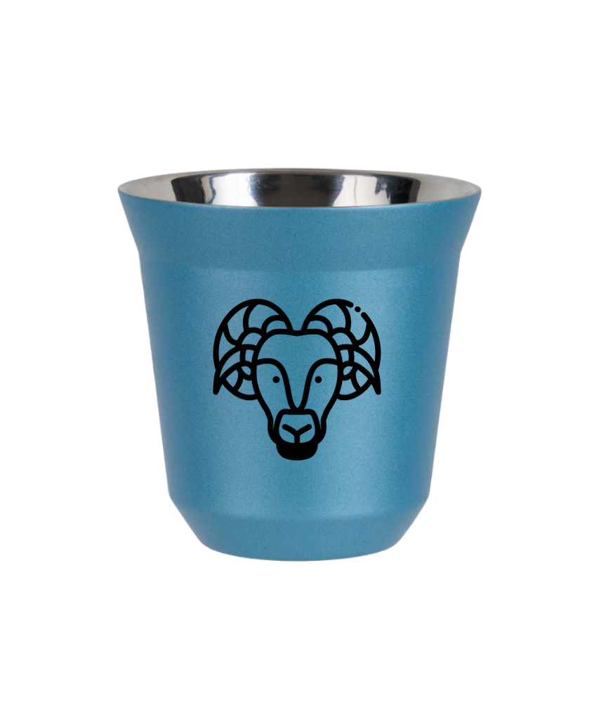 Tasse 80 ml BLEU CLAIR MÉTALLIQUE "Bélier (noir)"