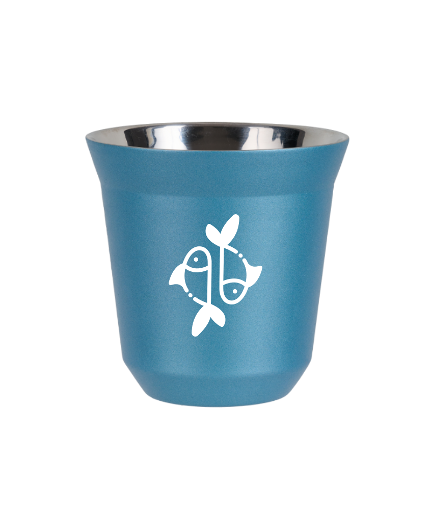 Tasse 80 ml BLEU CLAIR MÉTALLIQUE "Poissons (blanc)" Tasse 80 ml BLEU CLAIR MÉTALLIQUE "Poissons (blanc)"