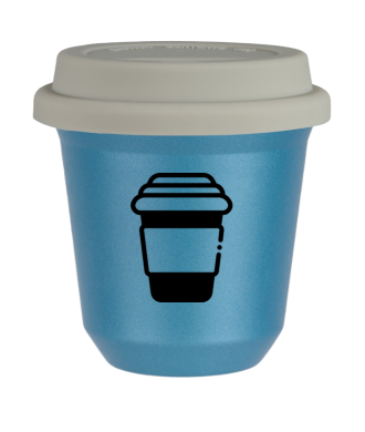 Tasse 80 ml BLEU CLAIR MÉTALLIQUE, avec couvercle blanc Tasse 80 ml BLEU CLAIR MÉTALLIQUE, avec couvercle blanc
