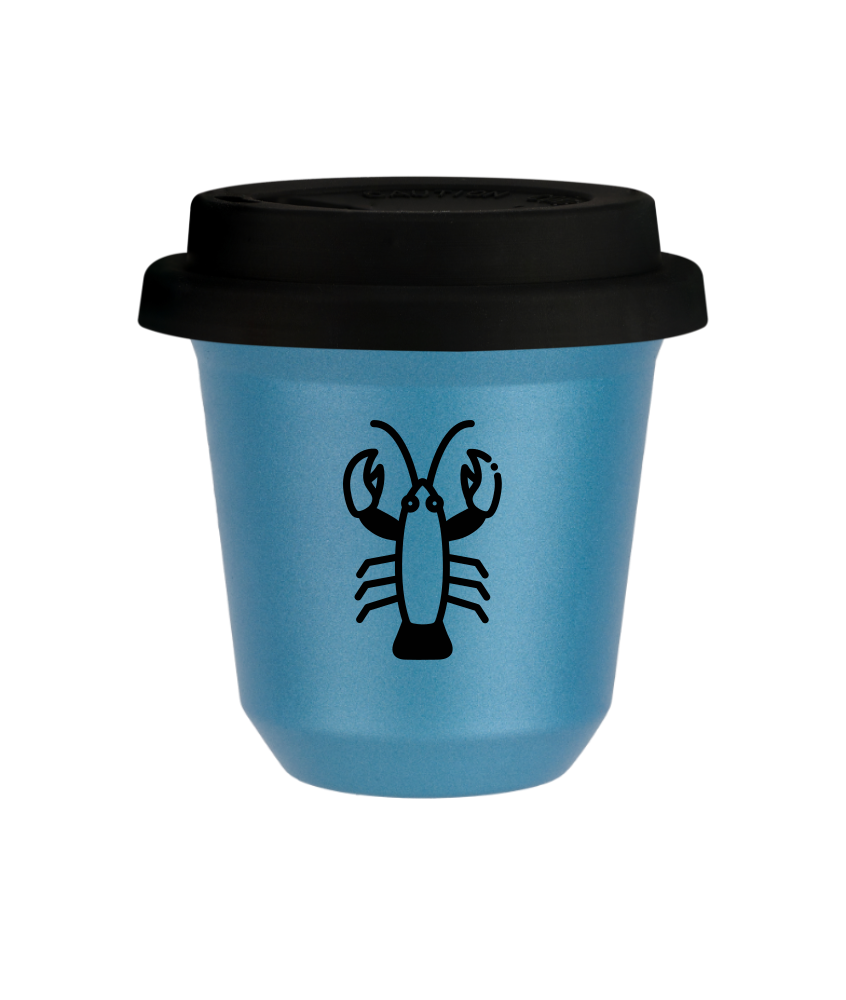 Tasse 80 ml BLEU CLAIR MÉTALLIQUE "Cancer (noir)", avec couvercle noir Tasse 80 ml BLEU CLAIR MÉTALLIQUE "Cancer (noir)", avec couvercle noir
