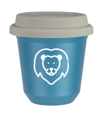 Tasse 80 ml BLEU CLAIR MÉTALLIQUE "Lion (blanc)", avec couvercle blanc Tasse 80 ml BLEU CLAIR MÉTALLIQUE "Lion (blanc)", avec couvercle blanc