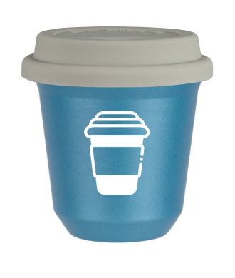 Tasse 80 ml BLEU CLAIR MÉTALLIQUE, avec couvercle blanc Tasse 80 ml BLEU CLAIR MÉTALLIQUE, avec couvercle blanc
