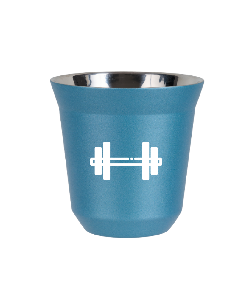 Tasse 80 ml BLEU CLAIR MÉTALLIQUE "Haltère (blanc)" Tasse 80 ml BLEU CLAIR MÉTALLIQUE "Haltère (blanc)"
