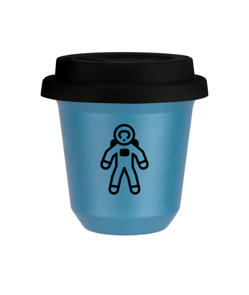 Tasse 80 ml BLEU CLAIR MÉTALLIQUE "Astronaute", avec couvercle noir Tasse 80 ml BLEU CLAIR MÉTALLIQUE "Astronaute", avec couvercle noir
