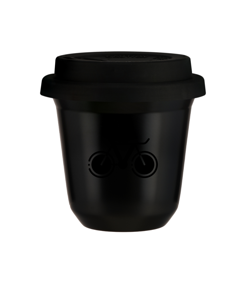 Tasse 80 ml NOIR "Vélo 1 (noir)", avec couvercle noir