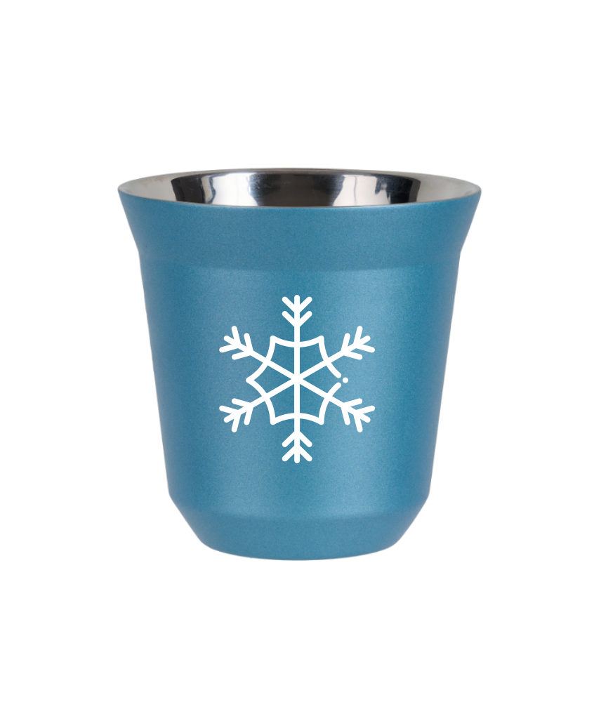 Tasse 80 ml BLEU CLAIR MÉTALLIQUE "Flocon de neige (blanc)" Tasse 80 ml BLEU CLAIR MÉTALLIQUE "Flocon de neige (blanc)"