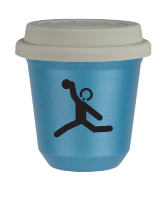 Tasse 80 ml BLEU CLAIR MÉTALLIQUE "Lancer du disque", avec couvercle blanc Tasse 80 ml BLEU CLAIR MÉTALLIQUE "Lancer du disque", avec couvercle blanc