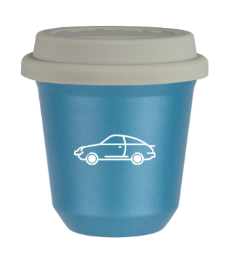 Tasse 80 ml BLEU CLAIR MÉTALLIQUE "Voiture (blanc)", avec couvercle blanc Tasse 80 ml BLEU CLAIR MÉTALLIQUE "Voiture (blanc)", avec couvercle blanc
