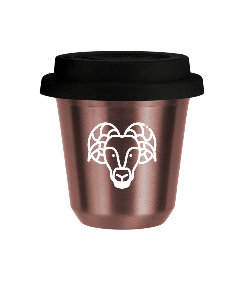 Tasse 80 ml OR ROSE "Bélier (blanc)", avec couvercle noir