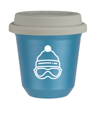 Tasse 80 ml BLEU CLAIR MÉTALLIQUE "Casquette (blanc)", avec couvercle blanc Tasse 80 ml BLEU CLAIR MÉTALLIQUE "Casquette (blanc)", avec couvercle blanc