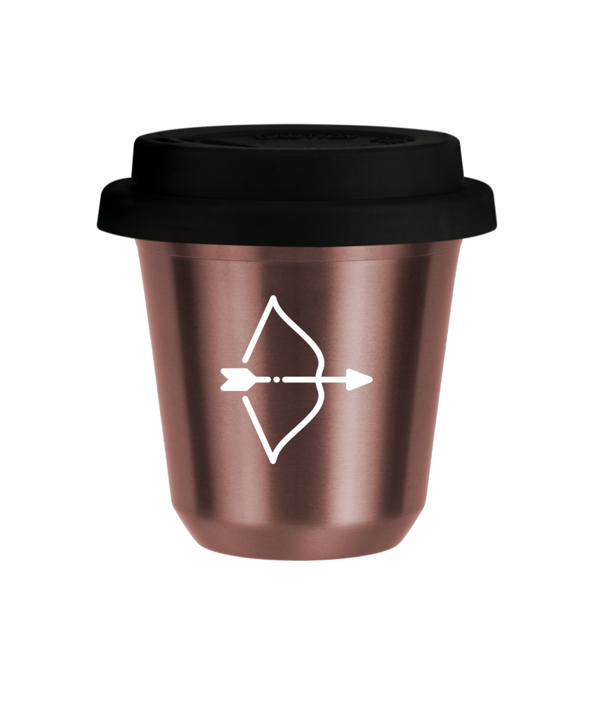 Tasse 80 ml OR ROSE "Sagittaire (blanc)", avec couvercle noir Tasse 80 ml OR ROSE "Sagittaire (blanc)", avec couvercle noir
