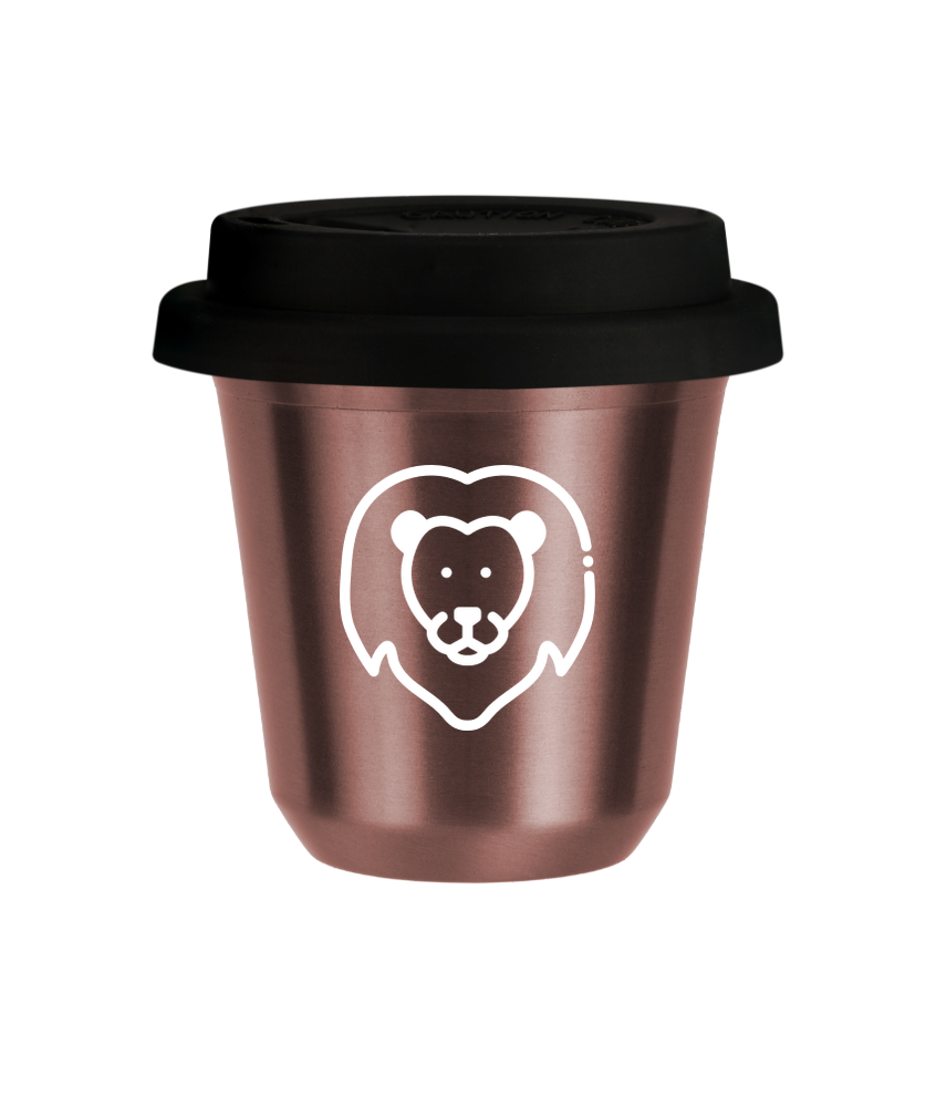 Tasse 80 ml OR ROSE "Lion (blanc)", avec couvercle noir Tasse 80 ml OR ROSE "Lion (blanc)", avec couvercle noir