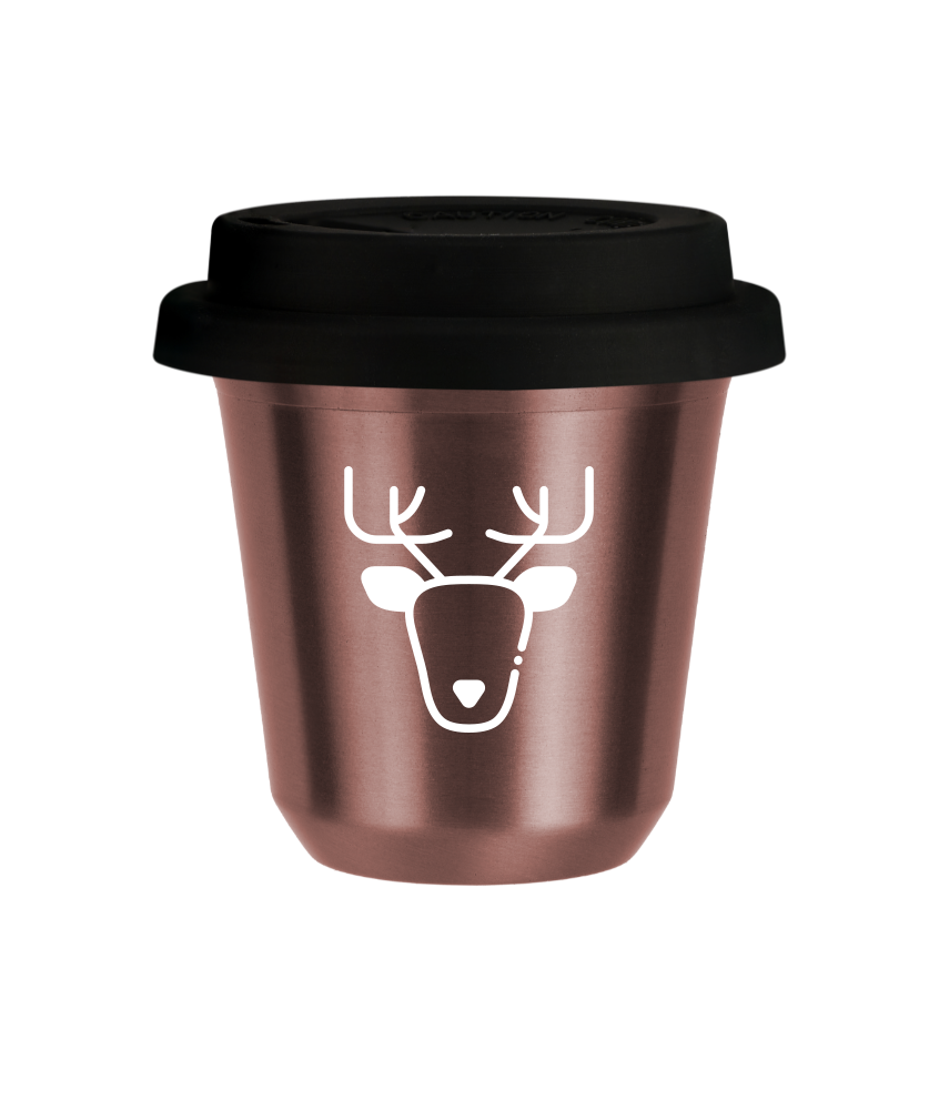 Tasse 80 ml OR ROSE "Renne (blanc)", avec couvercle noir Tasse 80 ml OR ROSE "Renne (blanc)", avec couvercle noir