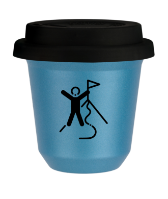 Tasse 80 ml BLEU CLAIR MÉTALLIQUE "Escalade 1 (noir)", avec couvercle noir Tasse 80 ml BLEU CLAIR MÉTALLIQUE "Escalade 1 (noir)", avec couvercle noir