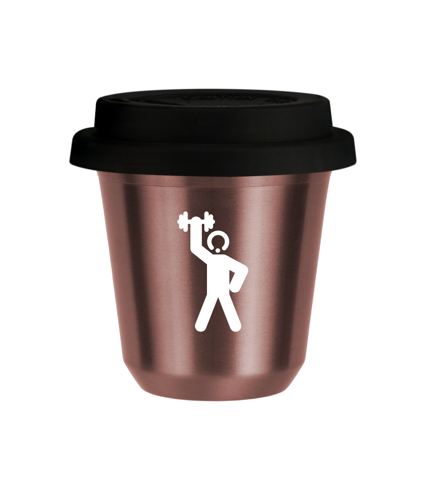 Tasse 80 ml OR ROSE "Homme fort 2 (blanc)", avec couvercle noir